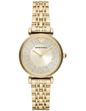 Buy Shop Emporio Armani Gianni T Bar Analog Crystals Gold Dial Gold Steel Strap Watch For Women - AR11608 USA Online