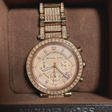 Buy Shop Michael Kors Uptown Glam Parker Chronograph Rose Gold Dial Steel Strap Watch for Women - MK5663 USA Online
