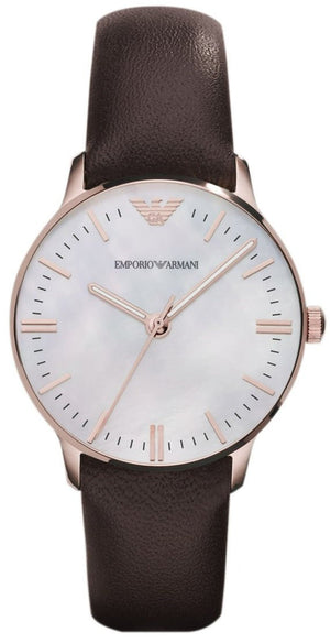 Buy Shop Emporio Armani Classic Quartz Mother of Pearl Dial Brown Leather Strap Watch For Women - AR1601 USA Online