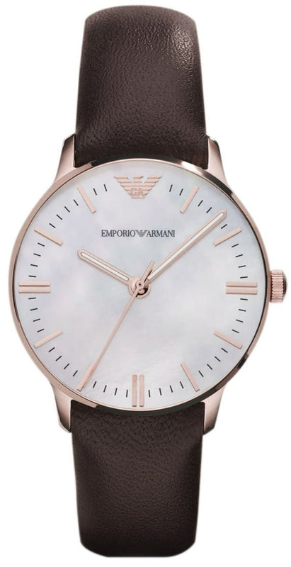 Buy Shop Emporio Armani Classic Quartz Mother of Pearl Dial Brown Leather Strap Watch For Women - AR1601 USA Online
