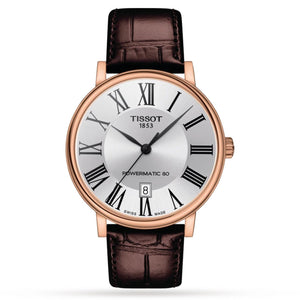 Buy Shop Tissot Carson Premium Powermatic 80 Silver Dial Brown Leather Strap Watch For Men - T122.407.36.033.00 USA Online