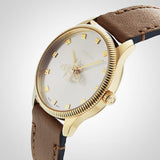 Gucci G Timeless Quartz Silver Dial Brown Leather Strap Watch For Women - YA1265022