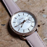 Buy Shop Fossil Tailor Quartz White Dial Pink Leather Strap Watch for Women - ES4393 USA Online