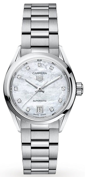 Buy Shop Tag Heuer Carrera Diamonds Mother of Pearl Dial Silver Steel Strap Watch for Women - WBN2412.BA0621 USA Online