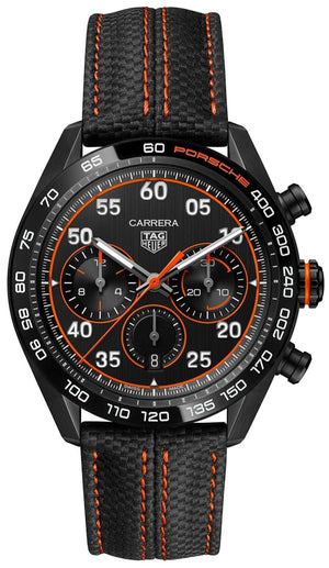 Buy Shop Tag Heuer Carrera Chronograph Porsche Orange Racing 44mm Black Dial Black Nylon Strap Watch for Men - CBN2A1M.FC6526 USA Online