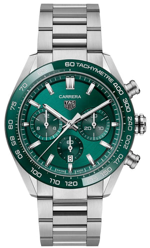 Buy Shop Tag Heuer Carrera Chronograph 44mm Green Dial Silver Steel Strap Watch for Men - CBN2A1N.BA0643 USA Online