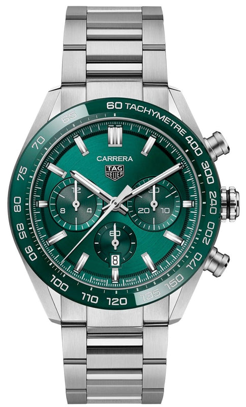 Buy Shop Tag Heuer Carrera Chronograph 44mm Green Dial Silver Steel Strap Watch for Men - CBN2A1N.BA0643 USA Online