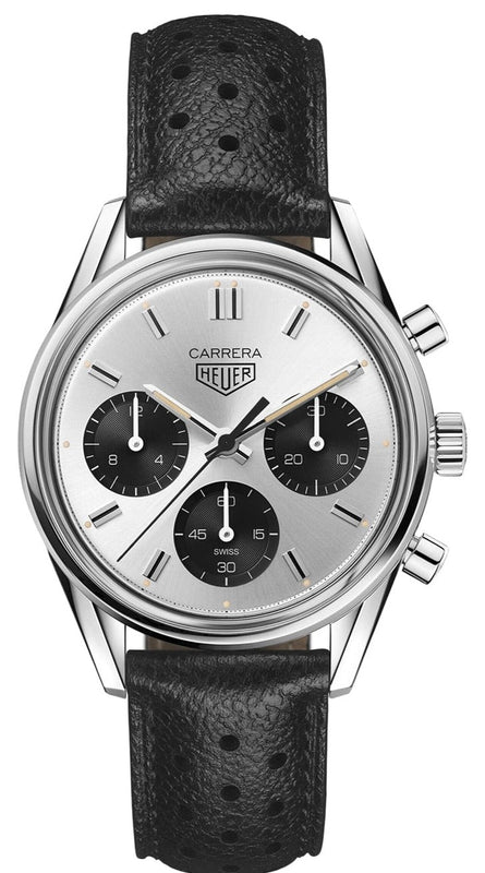 Buy Shop Tag Heuer Carrera Chronograph 60th Anniversary Silver Dial Black Leather Strap Watch for Men - CBK221H.FC8317 USA Online