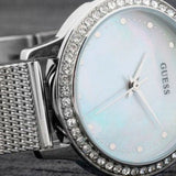 Guess Chelsea Mother of Pearl White Dial Silver Mesh Strap Watch For Women - W0647L1