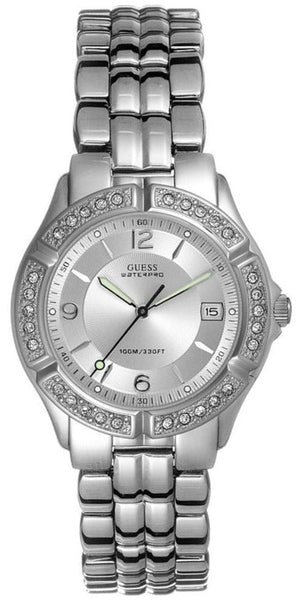 Buy Shop Guess Water Pro Diamonds Silver Dial Silver Steel Strap Watch For Women - G75511M USA Online