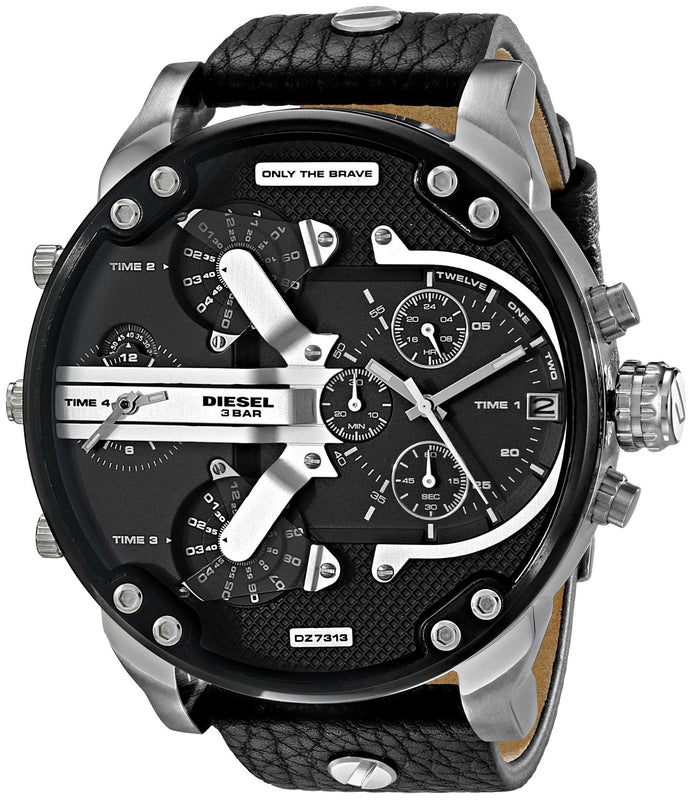 Buy Shop Diesel Mr Daddy Chronograph Black Dial Black Leather Strap Watch For Men - DZ7313 USA Online