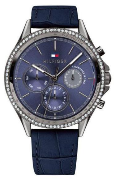 Buy Shop Tommy Hilfiger Ari Quartz Diamonds Blue Dial Blue Leather Strap Watch for Women - 1781979 USA Online