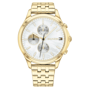 Buy Shop Tommy Hilfiger Whitney Chronograph Quartz Mother of Pearl White Dial Gold Steel Strap Watch For Women - 1782121 USA Online