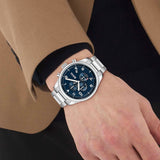 Hugo Boss View Chronograph Blue Dial Silver Steel Strap Watch For Men - 1513989