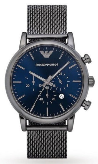 Buy Shop Emporio Armani Chronograph Blue Dial Gun Metallic Mesh Bracelet Watch For Men - AR1979 USA Online