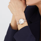 Buy Shop Emporio Armani Gianni T-Bar Crystals Silver Dial Rose Gold Steel Strap Watch For Women - AR11446 USA Online