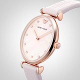 Buy Shop Emporio Armani Gianni T Bar Mother Of Pearl Pink Dial Pink Leather Strap Watch For Women - AR1958 USA Online