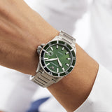 Emporio Armani Three Hand Green Dial Silver Steel Strap Watch For Men - AR11338