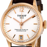 Buy Shop Tissot Chemin Des Tourelles Powermatic 80 Lady Silver Dial Brown Leather Strap Watch For Women - T099.207.36.037.00 USA Online