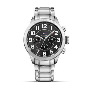 Buy Shop Tommy Hilfiger Trent Chronograph Black Dial Silver Steel Strap Watch for Men - 1791054 USA Online