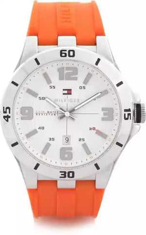 Buy Shop Tommy Hilfiger Analog White Dial Orange Rubber Strap Watch for Men - 1791063 USA Online