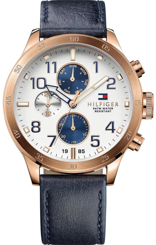 Buy Shop Tommy Hilfiger Trent Quartz White Dial Blue Leather Strap Watch for Men - 1791139 USA Online