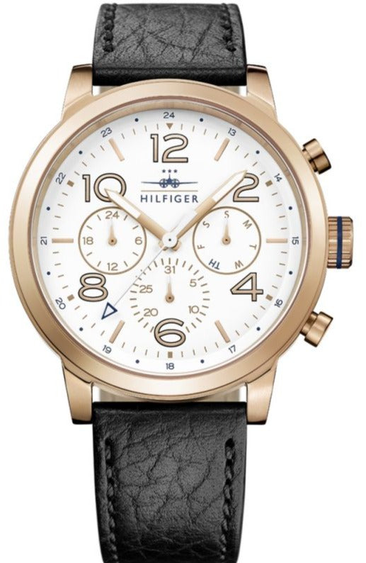Buy Shop Tommy Hilfiger Jake Multifunction White Dial Black Leather Strap Watch for Men - 1791236 USA Online