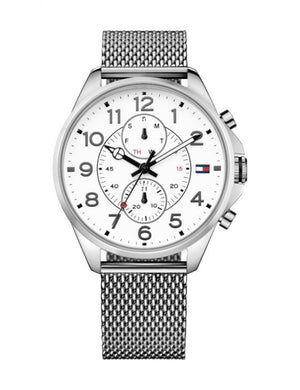 Buy Shop Tommy Hilfiger Dean Chronograph White Dial Silver Mesh Bracelet Watch for Men - 1791277 USA Online