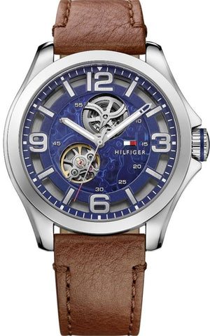 Buy Shop Tommy Hilfiger Bruce Analog Blue Dial Brown Leather Strap Watch for Men - 1791278 USA Online