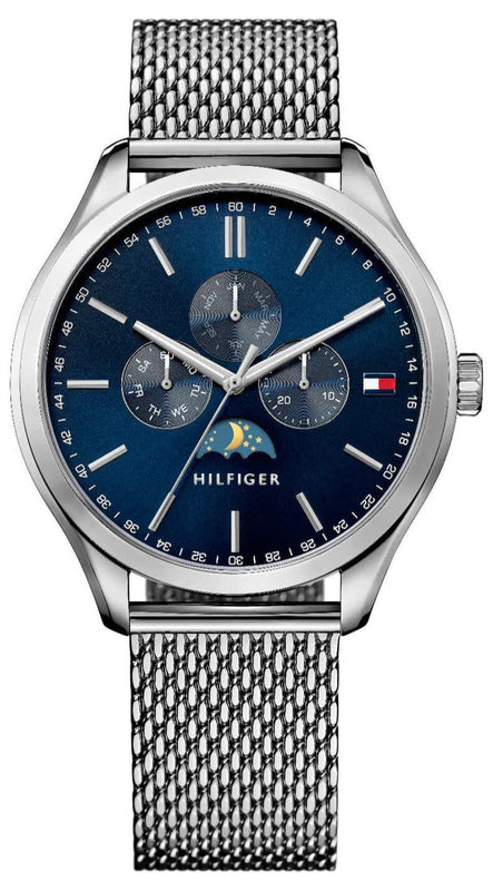 Buy Shop Tommy Hilfiger Oliver Quartz Blue Dial Silver Mesh Bracelet Watch for Men - 1791302 USA Online