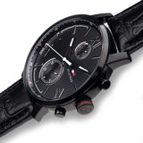 Buy Shop Tommy Hilfiger Aden Chronograph Black Dial Black Leather Strap Watch for Men - 1791310 USA Online
