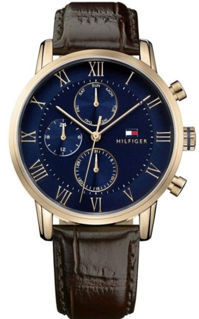 Buy Shop Tommy Hilfiger Kane Chronograph Blue Dial Brown Leather Strap Watch for Men - 1791399 USA Online