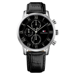 Buy Shop Tommy Hilfiger Kane Quartz Black Dial Black Leather Strap Watch for Men - 1791401 USA Online