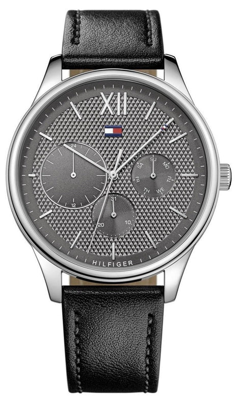 Buy Shop Tommy Hilfiger Damon Multifunction Black Dial Black Leather Strap Watch for Men - 1791417 USA Online