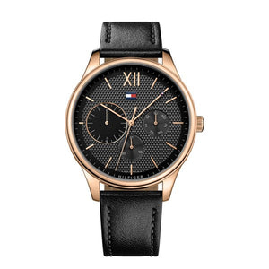 Buy Shop Tommy Hilfiger Damon Quartz Black Dial Black Leather Strap Watch for Men - 1791419 USA Online