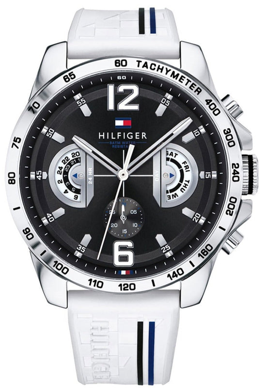 Buy Shop Tommy Hilfiger Multifunction Black Dial White Rubber Strap Watch for Men - 1791475 USA Online