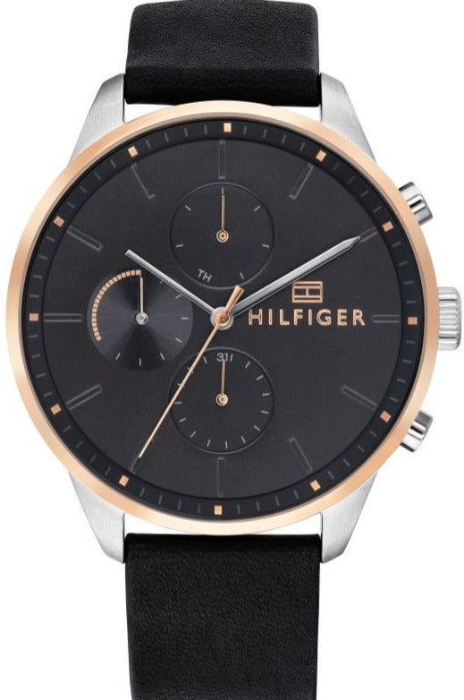 Buy Shop Tommy Hilfiger Chase Chronograph Quartz Grey Dial Black Leather Strap Watch For Men - 1791488 USA Online