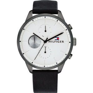Buy Shop Tommy Hilfiger Lexor Silver Dial Black Leather Strap Watch For Men - 1791489 USA Online