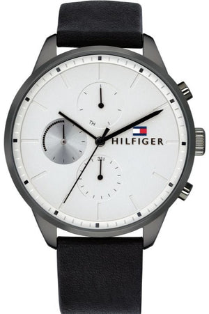Buy Shop Tommy Hilfiger Lexor Silver Dial Black Leather Strap Watch For Men - 1791489 USA Online