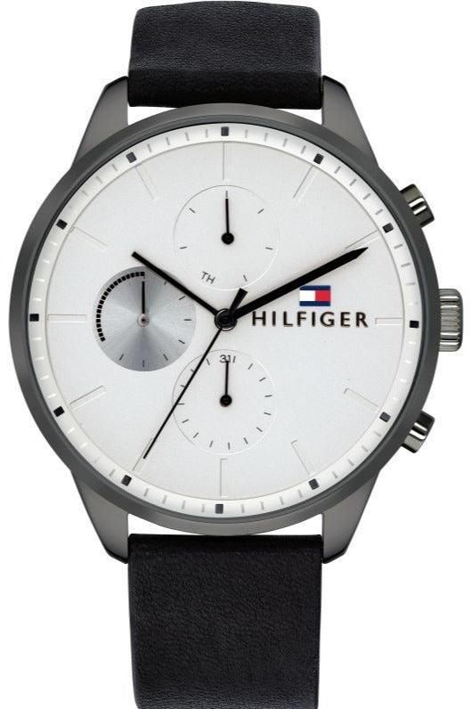 Buy Shop Tommy Hilfiger Lexor Silver Dial Black Leather Strap Watch For Men - 1791489 USA Online