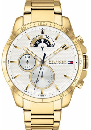 Buy Shop Tommy Hilfiger Iconic Quartz White Dial Gold Steel Strap Watch for Men - 1791538 USA Online