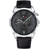 Buy Shop Tommy Hilfiger Deacan Grey Dial Black Leather Strap Watch for Men - 1791548 USA Online