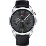 Buy Shop Tommy Hilfiger Deacan Grey Dial Black Leather Strap Watch for Men - 1791548 USA Online
