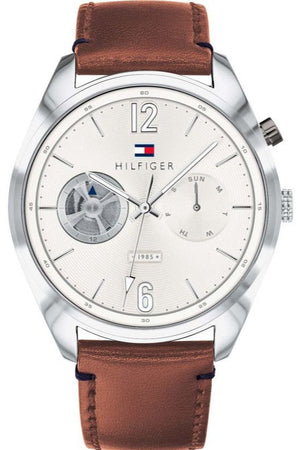 Tommy Hilfiger Deacon White Dial Brown Leather Strap Watch for Men - 1791550