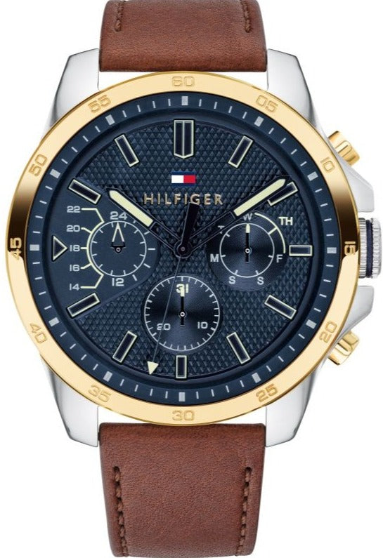 Buy Shop Tommy Hilfiger Decker Blue Dial Brown Leather Strap Watch for Men - 1791561 USA Online