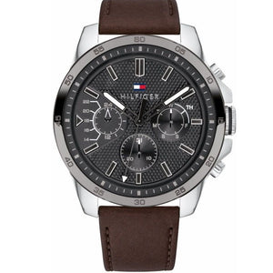 Buy Shop Tommy Hilfiger Decker Grey Dial Brown Leather Strap Watch for Men - 1791562 USA Online