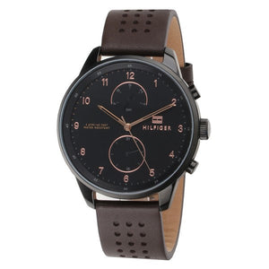 Buy Shop Tommy Hilfiger Chase Quartz Black Dial Brown Leather Strap Watch for Men - 1791577 USA Online