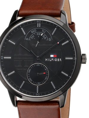Buy Shop Tommy Hilfiger Hunter Black Dial Brown Leather Strap Watch for Men - 1791604 USA Online