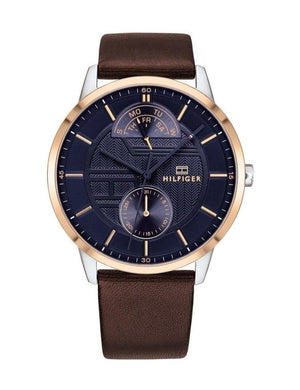 Buy Shop Tommy Hilfiger Hunter Blue Dial Brown Leather Strap Watch for Men - 1791605 USA Online