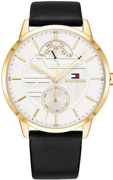 Buy Shop Tommy Hilfiger Hunter White Dial Black Leather Strap Watch for Men - 1791606 USA Online